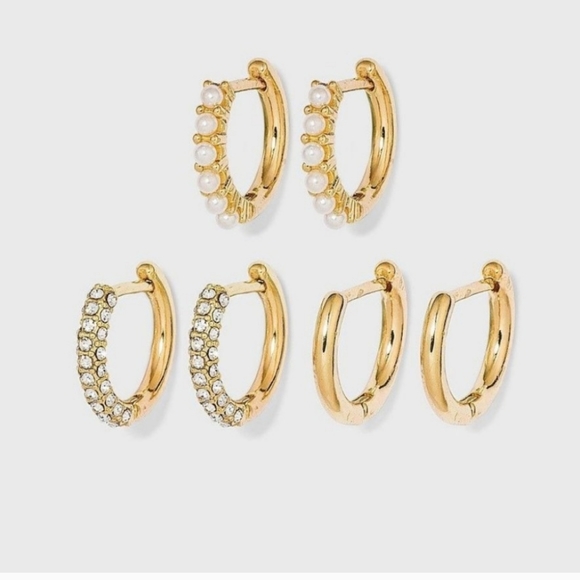 Reseller Lot Baublebar Gold Crystal Gold Pearl Hoop Earring Set SUGARFIX 10 Pcs - Picture 2 of 5